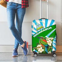 Nicaragua National Bird Luggage Cover with White Flor de Sacuanjoche and Blue Stripe Design - Wonder Print Shop