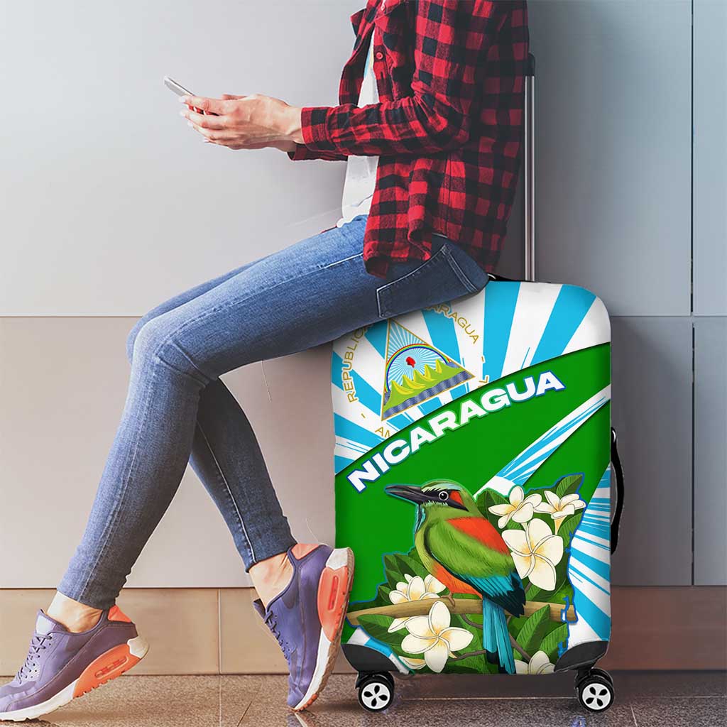 Nicaragua National Bird Luggage Cover with White Flor de Sacuanjoche and Blue Stripe Design - Wonder Print Shop