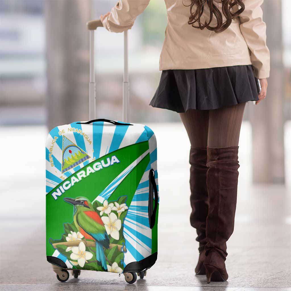 Nicaragua National Bird Luggage Cover with White Flor de Sacuanjoche and Blue Stripe Design - Wonder Print Shop