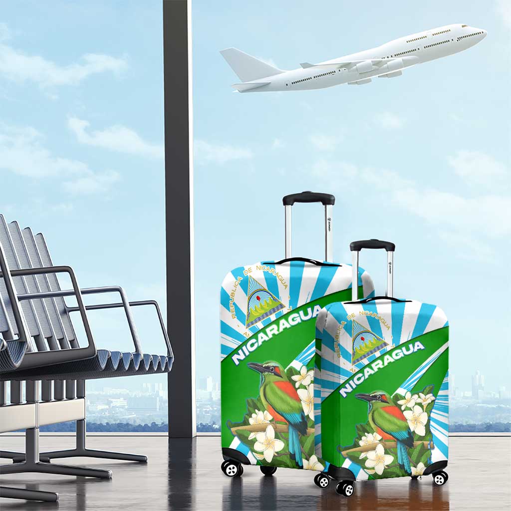 Nicaragua National Bird Luggage Cover with White Flor de Sacuanjoche and Blue Stripe Design - Wonder Print Shop