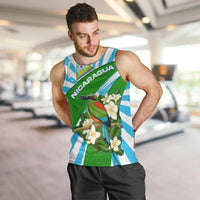Nicaragua National Bird Men Tank Top with White Flor de Sacuanjoche and Blue Stripe Design - Wonder Print Shop