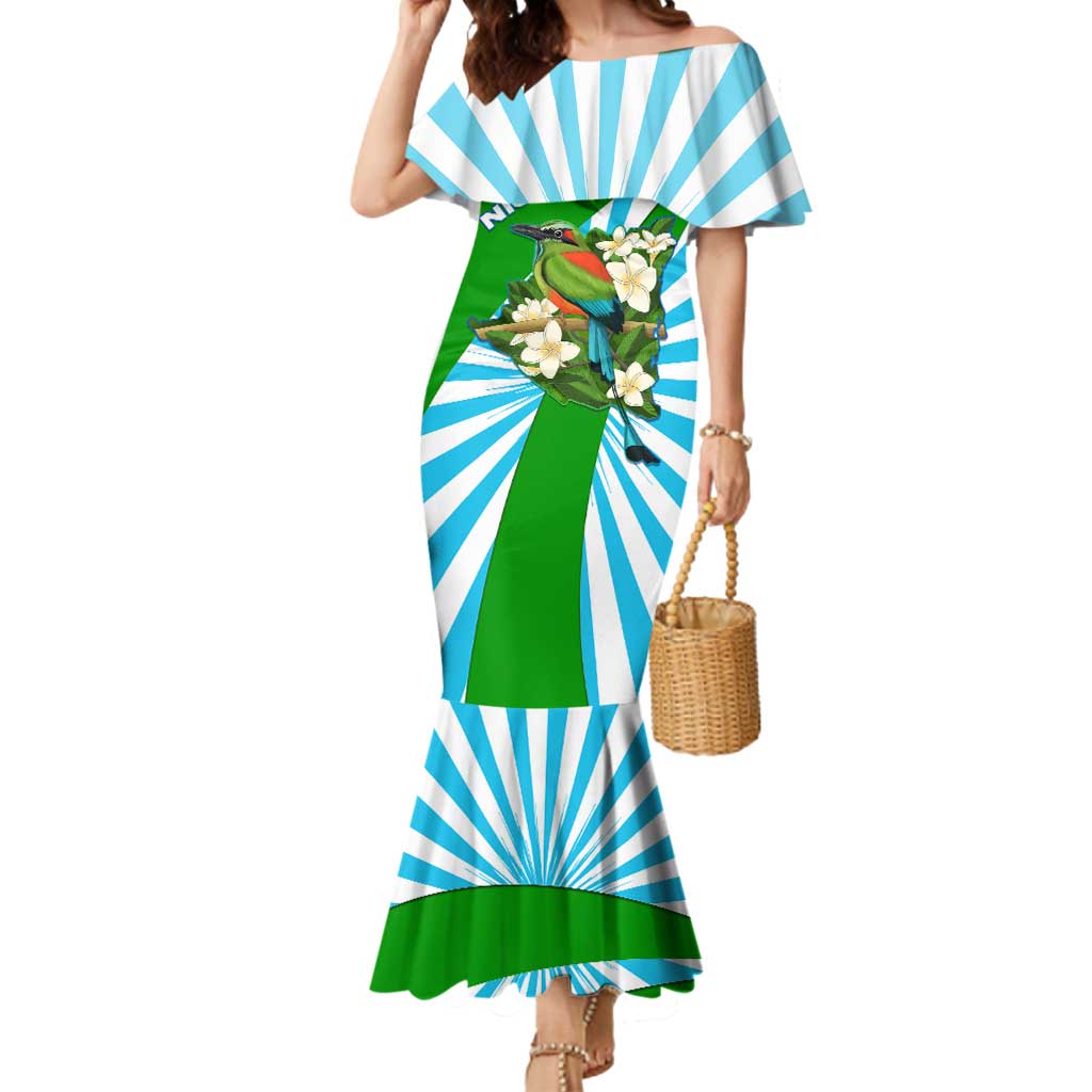 Nicaragua National Bird Mermaid Dress with White Flor de Sacuanjoche and Blue Stripe Design - Wonder Print Shop