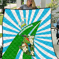 Nicaragua National Bird Quilt with White Flor de Sacuanjoche and Blue Stripe Design - Wonder Print Shop