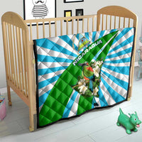 Nicaragua National Bird Quilt with White Flor de Sacuanjoche and Blue Stripe Design - Wonder Print Shop