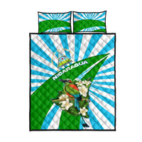 Nicaragua National Bird Quilt Bed Set with White Flor de Sacuanjoche and Blue Stripe Design - Wonder Print Shop