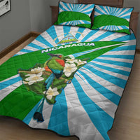 Nicaragua National Bird Quilt Bed Set with White Flor de Sacuanjoche and Blue Stripe Design - Wonder Print Shop