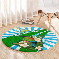 Nicaragua National Bird Round Carpet with White Flor de Sacuanjoche and Blue Stripe Design - Wonder Print Shop