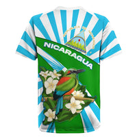 Nicaragua National Bird Rugby Jersey with White Flor de Sacuanjoche and Blue Stripe Design - Wonder Print Shop