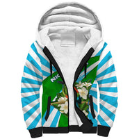 Nicaragua National Bird Sherpa Hoodie with White Flor de Sacuanjoche and Blue Stripe Design - Wonder Print Shop