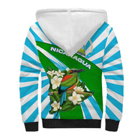 Nicaragua National Bird Sherpa Hoodie with White Flor de Sacuanjoche and Blue Stripe Design - Wonder Print Shop