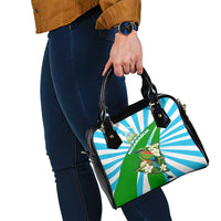 Nicaragua National Bird Shoulder Handbag with White Flor de Sacuanjoche and Blue Stripe Design - Wonder Print Shop