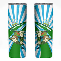 Nicaragua National Bird Skinny Tumbler with White Flor de Sacuanjoche and Blue Stripe Design - Wonder Print Shop
