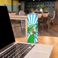Nicaragua National Bird Skinny Tumbler with White Flor de Sacuanjoche and Blue Stripe Design - Wonder Print Shop