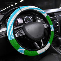 Nicaragua National Bird Steering Wheel Cover with White Flor de Sacuanjoche and Blue Stripe Design - Wonder Print Shop