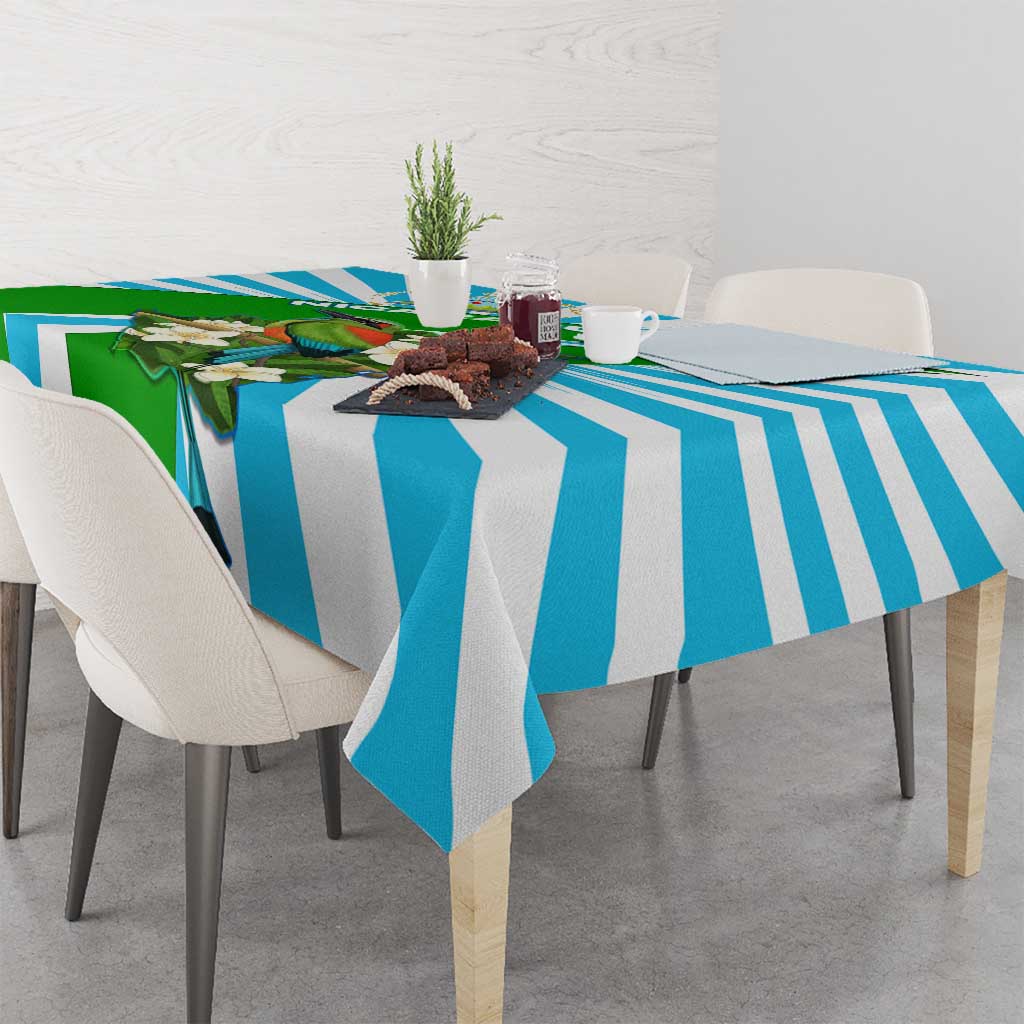 Nicaragua National Bird Tablecloth with White Flor de Sacuanjoche and Blue Stripe Design - Wonder Print Shop