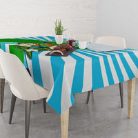 Nicaragua National Bird Tablecloth with White Flor de Sacuanjoche and Blue Stripe Design - Wonder Print Shop