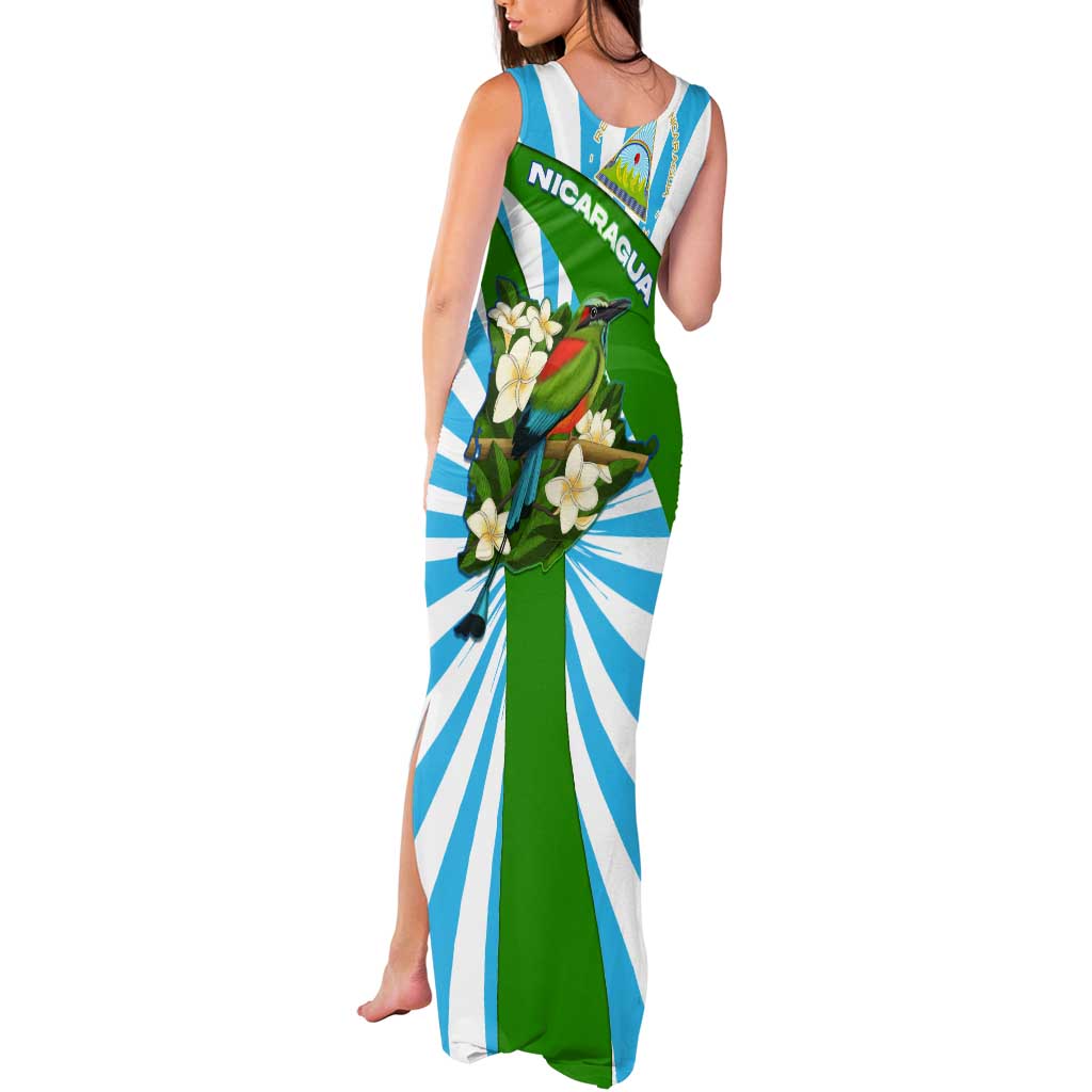 Nicaragua National Bird Tank Maxi Dress with White Flor de Sacuanjoche and Blue Stripe Design - Wonder Print Shop