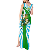 Nicaragua National Bird Tank Maxi Dress with White Flor de Sacuanjoche and Blue Stripe Design - Wonder Print Shop