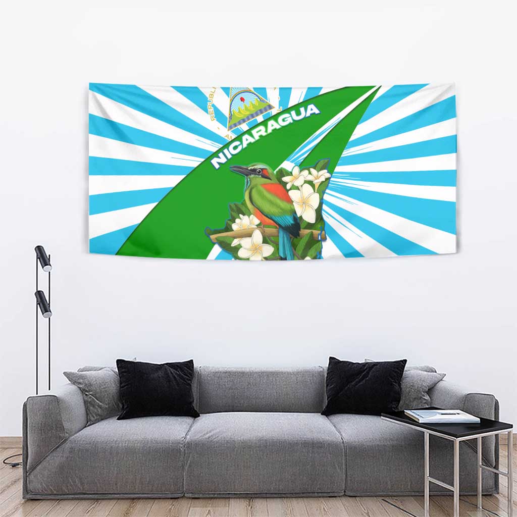 Nicaragua National Bird Tapestry with White Flor de Sacuanjoche and Blue Stripe Design - Wonder Print Shop