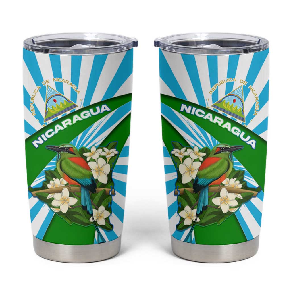 Nicaragua National Bird Tumbler Cup with White Flor de Sacuanjoche and Blue Stripe Design - Wonder Print Shop