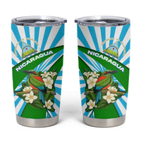 Nicaragua National Bird Tumbler Cup with White Flor de Sacuanjoche and Blue Stripe Design - Wonder Print Shop