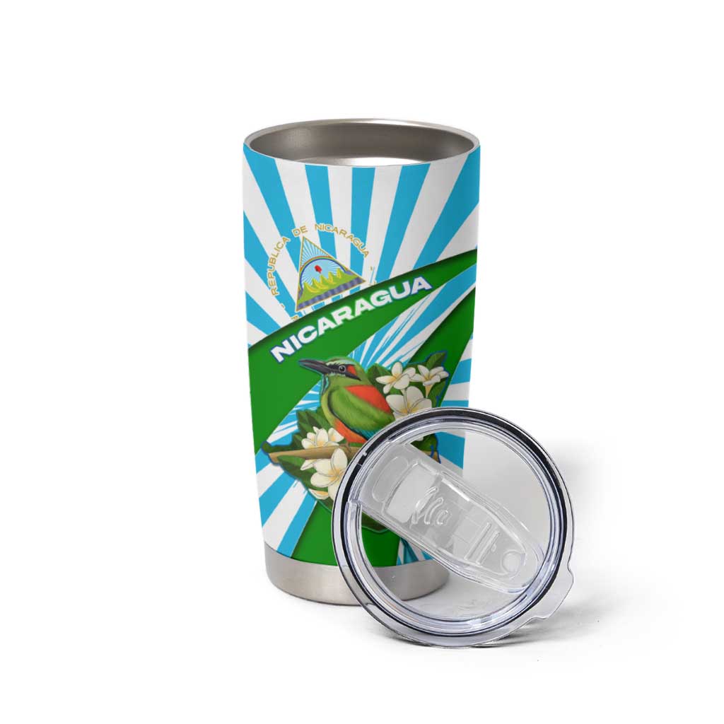 Nicaragua National Bird Tumbler Cup with White Flor de Sacuanjoche and Blue Stripe Design - Wonder Print Shop