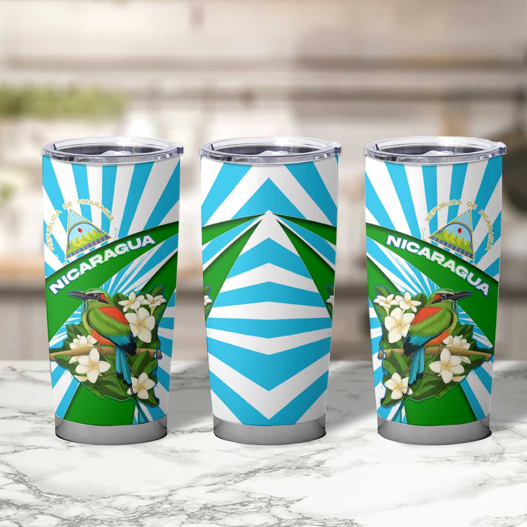 Nicaragua National Bird Tumbler Cup with White Flor de Sacuanjoche and Blue Stripe Design - Wonder Print Shop
