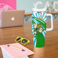Nicaragua National Bird Tumbler With Handle with White Flor de Sacuanjoche and Blue Stripe Design - Wonder Print Shop