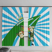 Nicaragua National Bird Window Curtain with White Flor de Sacuanjoche and Blue Stripe Design - Wonder Print Shop