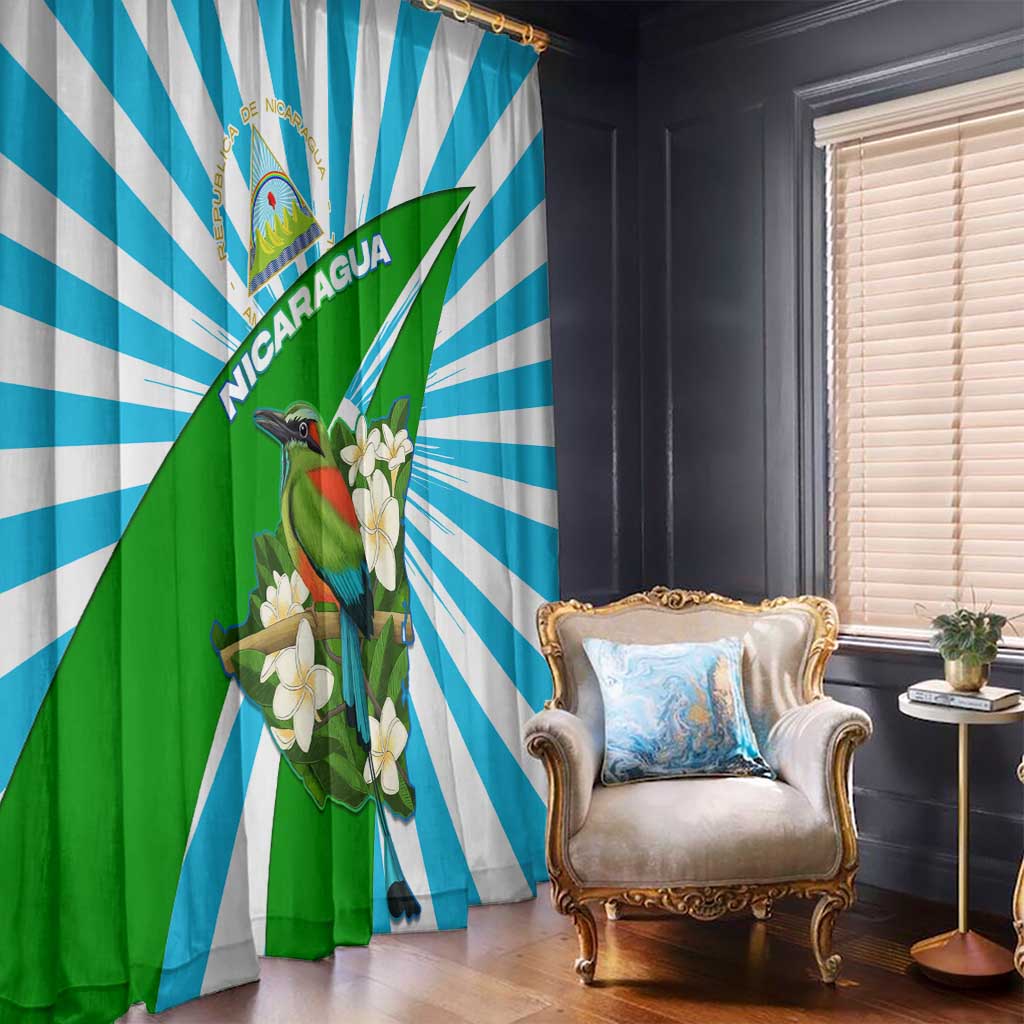 Nicaragua National Bird Window Curtain with White Flor de Sacuanjoche and Blue Stripe Design - Wonder Print Shop