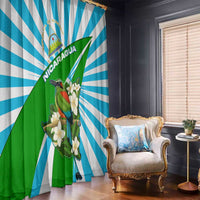 Nicaragua National Bird Window Curtain with White Flor de Sacuanjoche and Blue Stripe Design - Wonder Print Shop