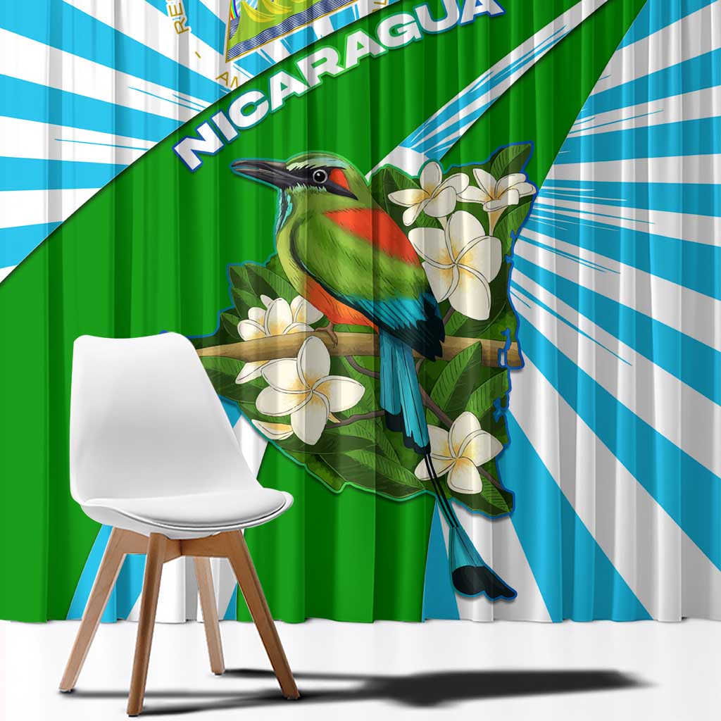 Nicaragua National Bird Window Curtain with White Flor de Sacuanjoche and Blue Stripe Design - Wonder Print Shop