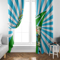 Nicaragua National Bird Window Curtain with White Flor de Sacuanjoche and Blue Stripe Design - Wonder Print Shop