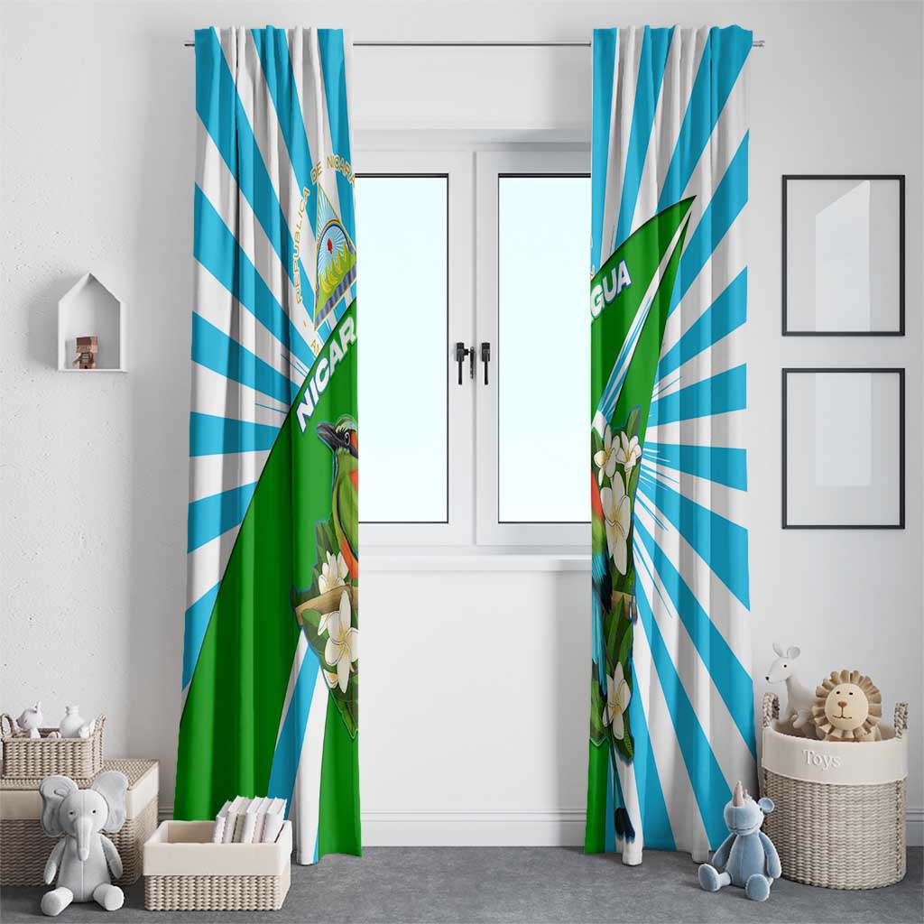 Nicaragua National Bird Window Curtain with White Flor de Sacuanjoche and Blue Stripe Design - Wonder Print Shop