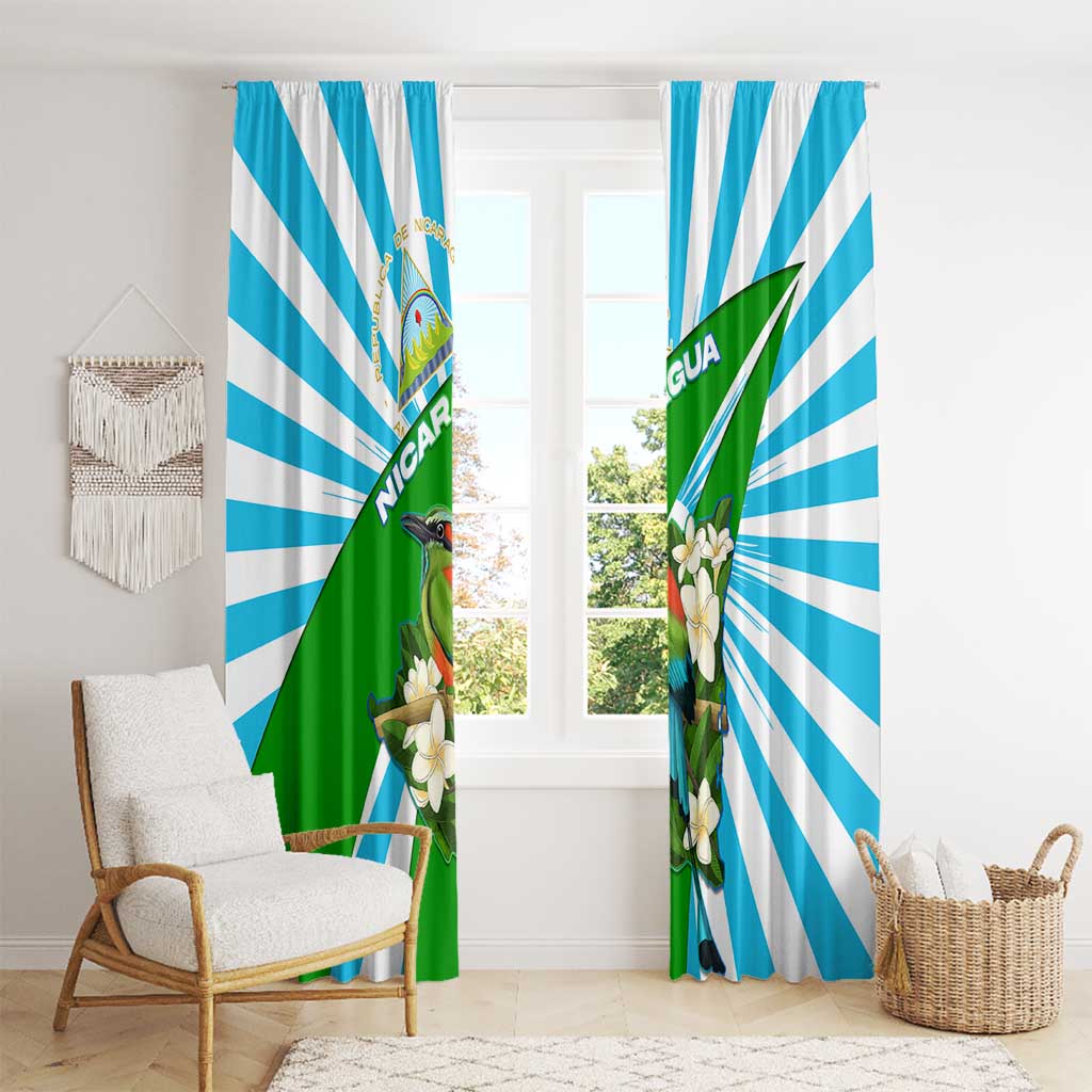 Nicaragua National Bird Window Curtain with White Flor de Sacuanjoche and Blue Stripe Design - Wonder Print Shop