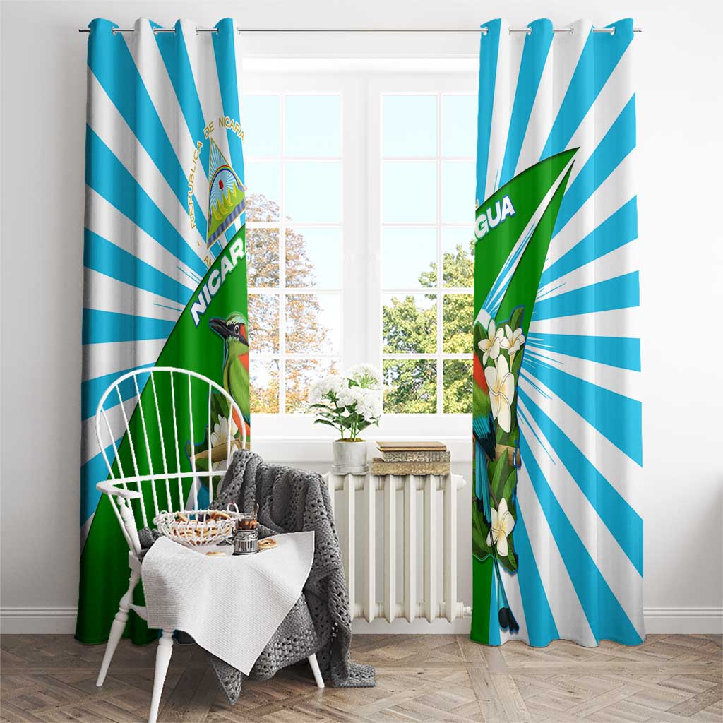 Nicaragua National Bird Window Curtain with White Flor de Sacuanjoche and Blue Stripe Design - Wonder Print Shop