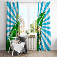 Nicaragua National Bird Window Curtain with White Flor de Sacuanjoche and Blue Stripe Design - Wonder Print Shop