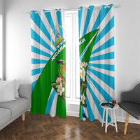Nicaragua National Bird Window Curtain with White Flor de Sacuanjoche and Blue Stripe Design - Wonder Print Shop