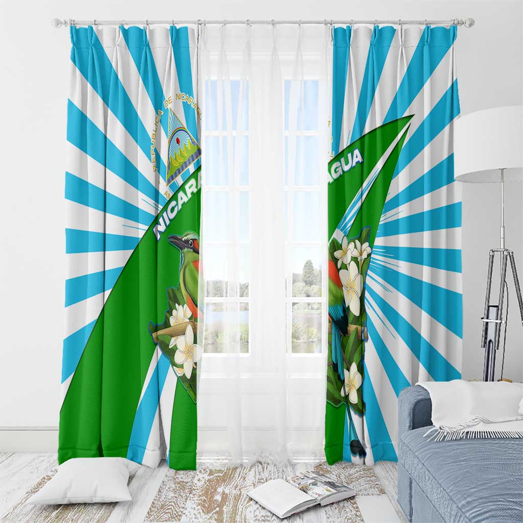Nicaragua National Bird Window Curtain with White Flor de Sacuanjoche and Blue Stripe Design - Wonder Print Shop