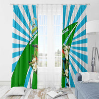 Nicaragua National Bird Window Curtain with White Flor de Sacuanjoche and Blue Stripe Design - Wonder Print Shop