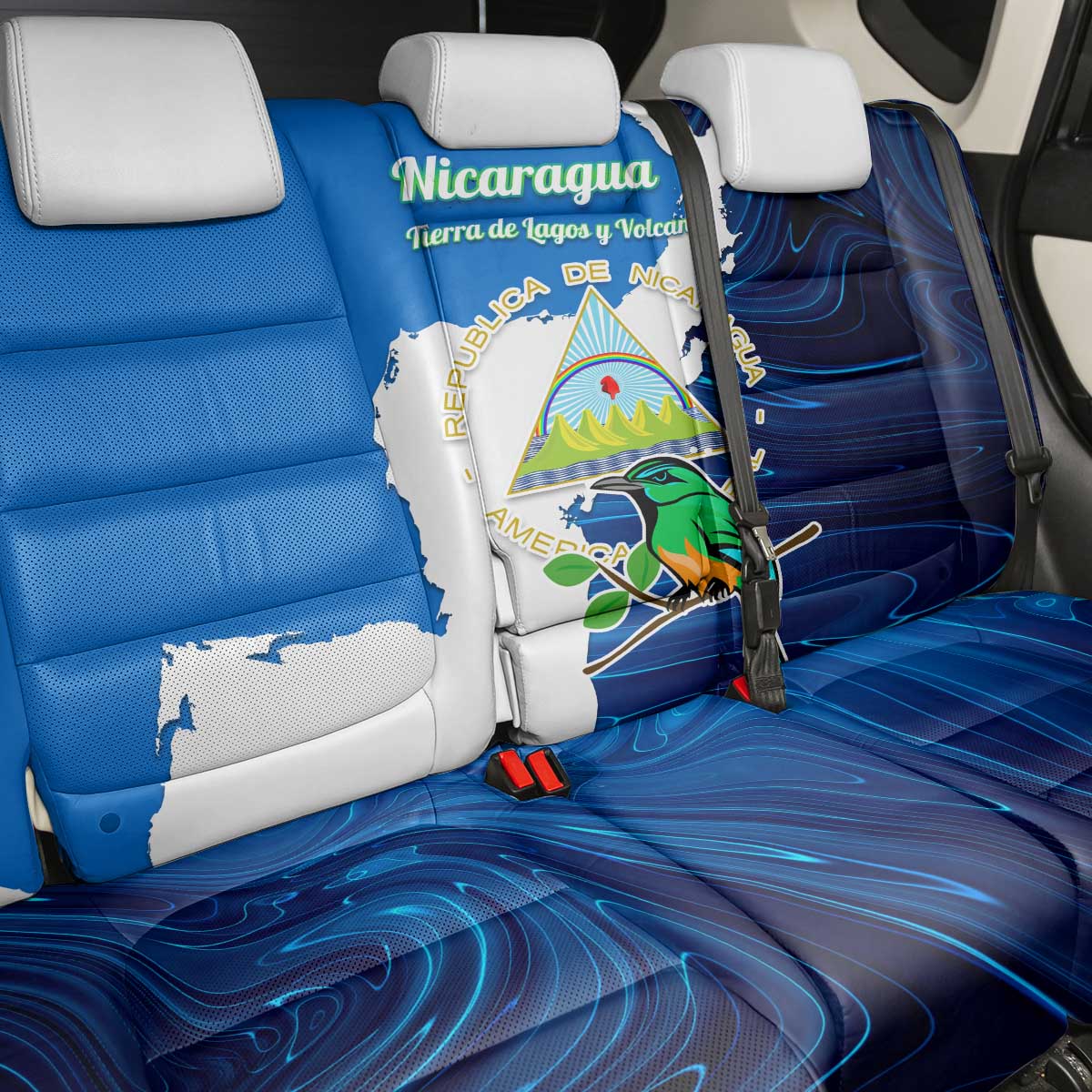Nicaragua Guardabarranco Bird Back Car Seat Cover with Volcano Map and National Emblem Design - Wonder Print Shop