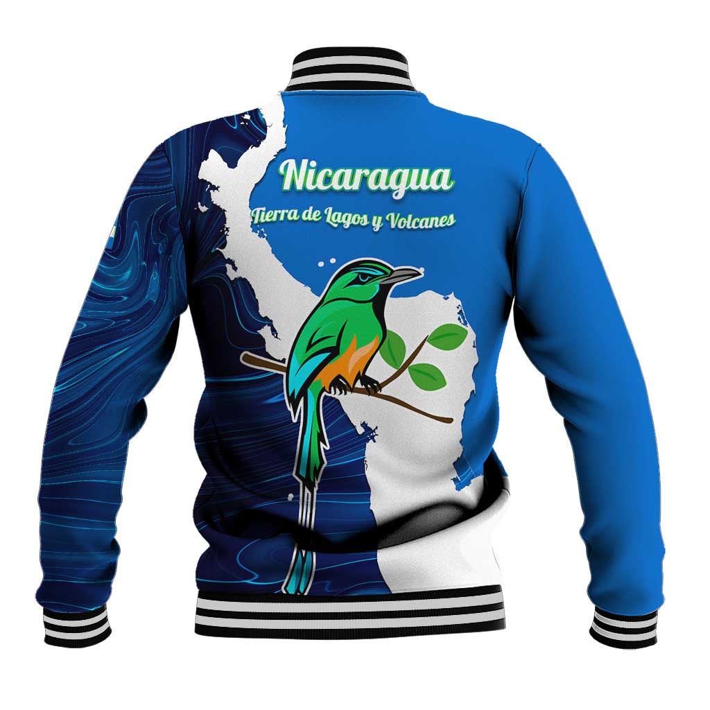 Nicaragua Guardabarranco Bird Baseball Jacket with Volcano Map and National Emblem Design - Wonder Print Shop