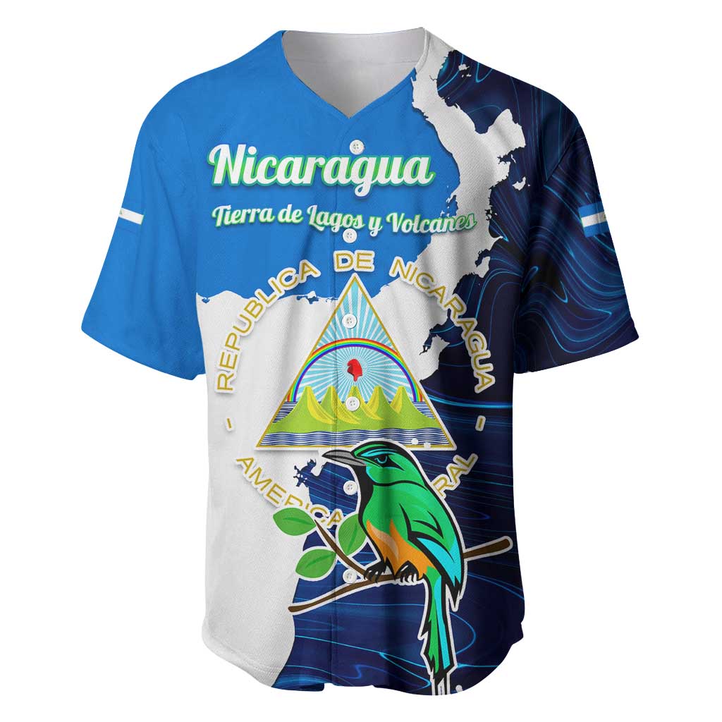 Nicaragua Guardabarranco Bird Baseball Jersey with Volcano Map and National Emblem Design - Wonder Print Shop