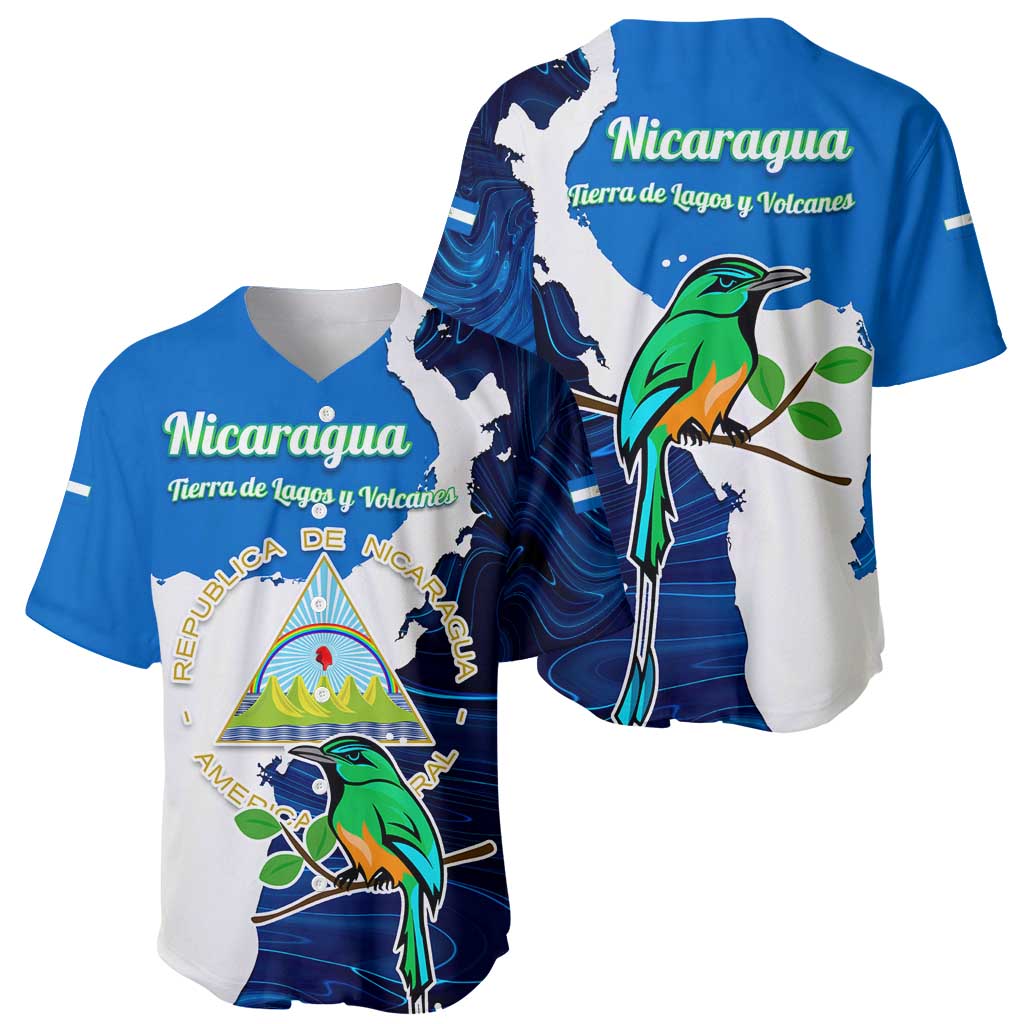 Nicaragua Guardabarranco Bird Baseball Jersey with Volcano Map and National Emblem Design - Wonder Print Shop