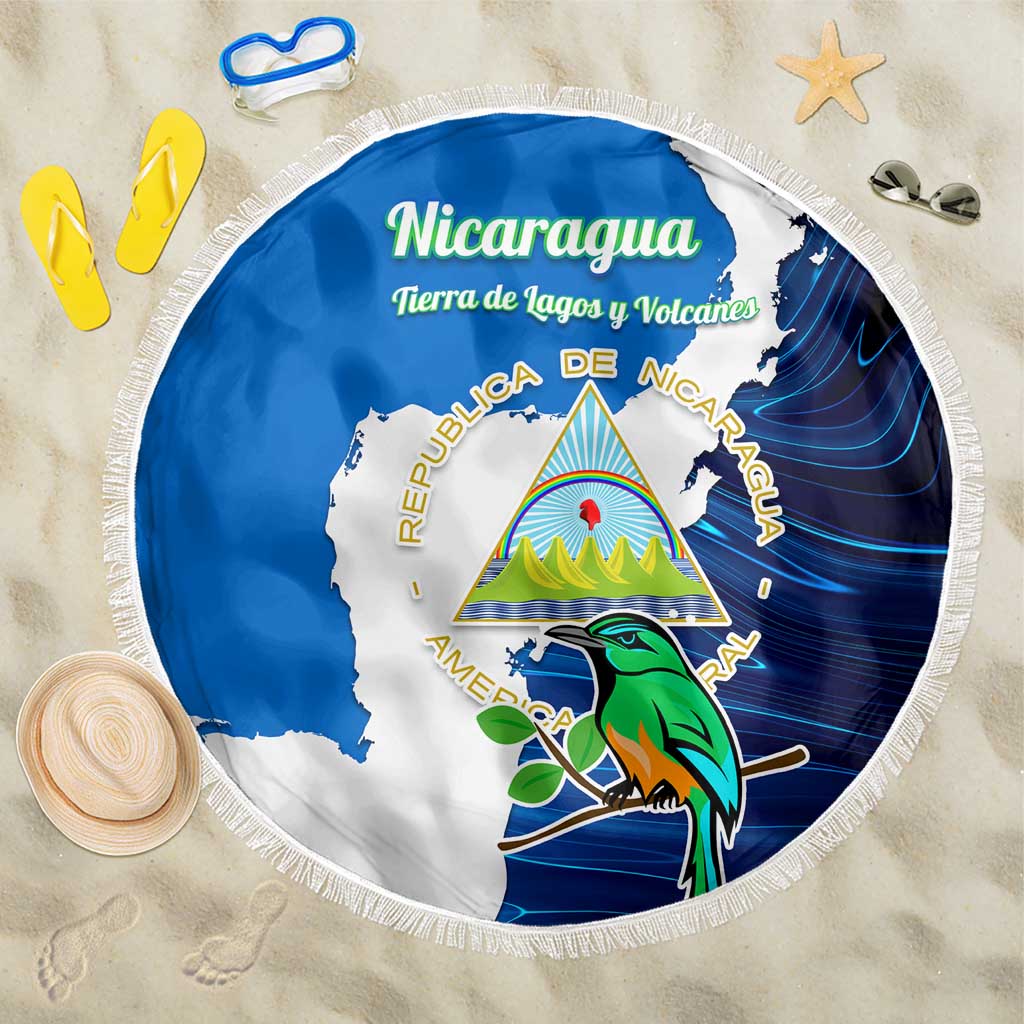 Nicaragua Guardabarranco Bird Beach Blanket with Volcano Map and National Emblem Design - Wonder Print Shop
