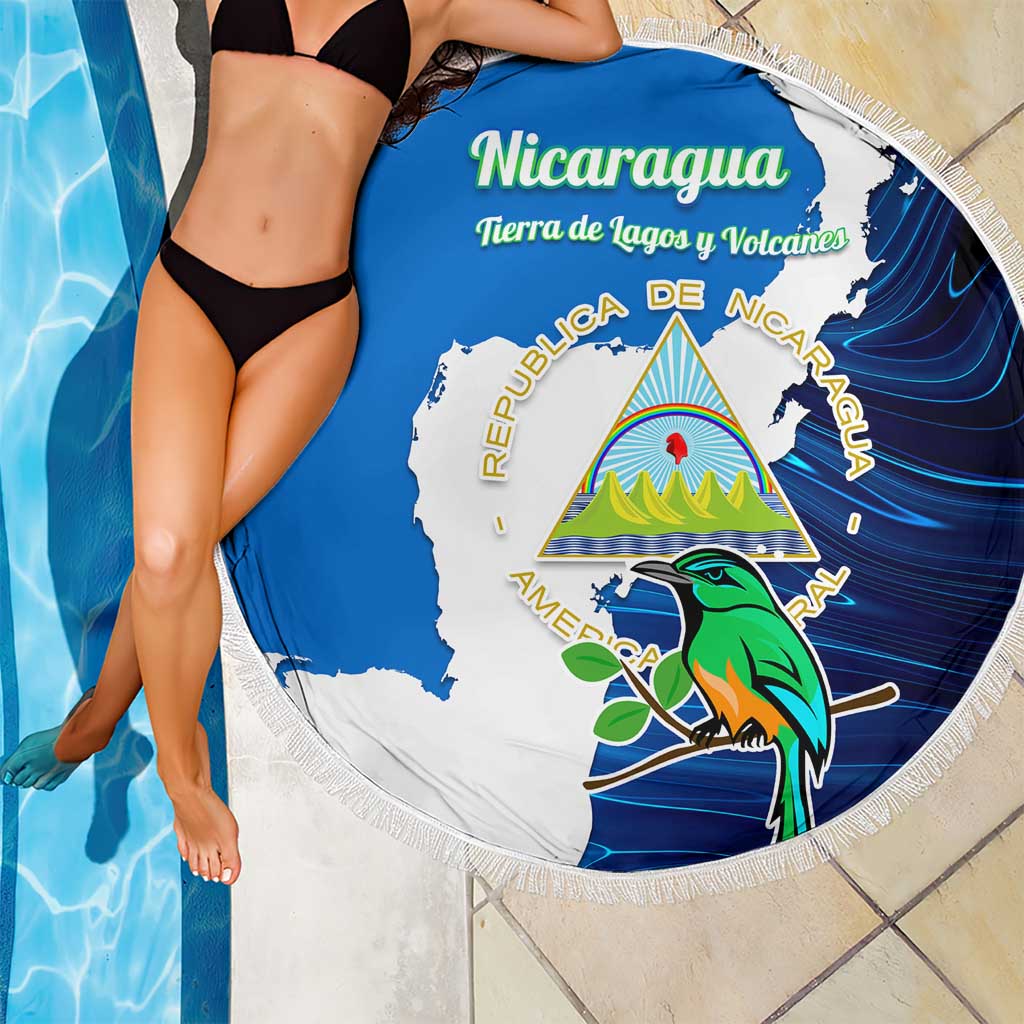 Nicaragua Guardabarranco Bird Beach Blanket with Volcano Map and National Emblem Design - Wonder Print Shop