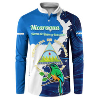 Nicaragua Guardabarranco Bird Button Sweatshirt with Volcano Map and National Emblem Design - Wonder Print Shop