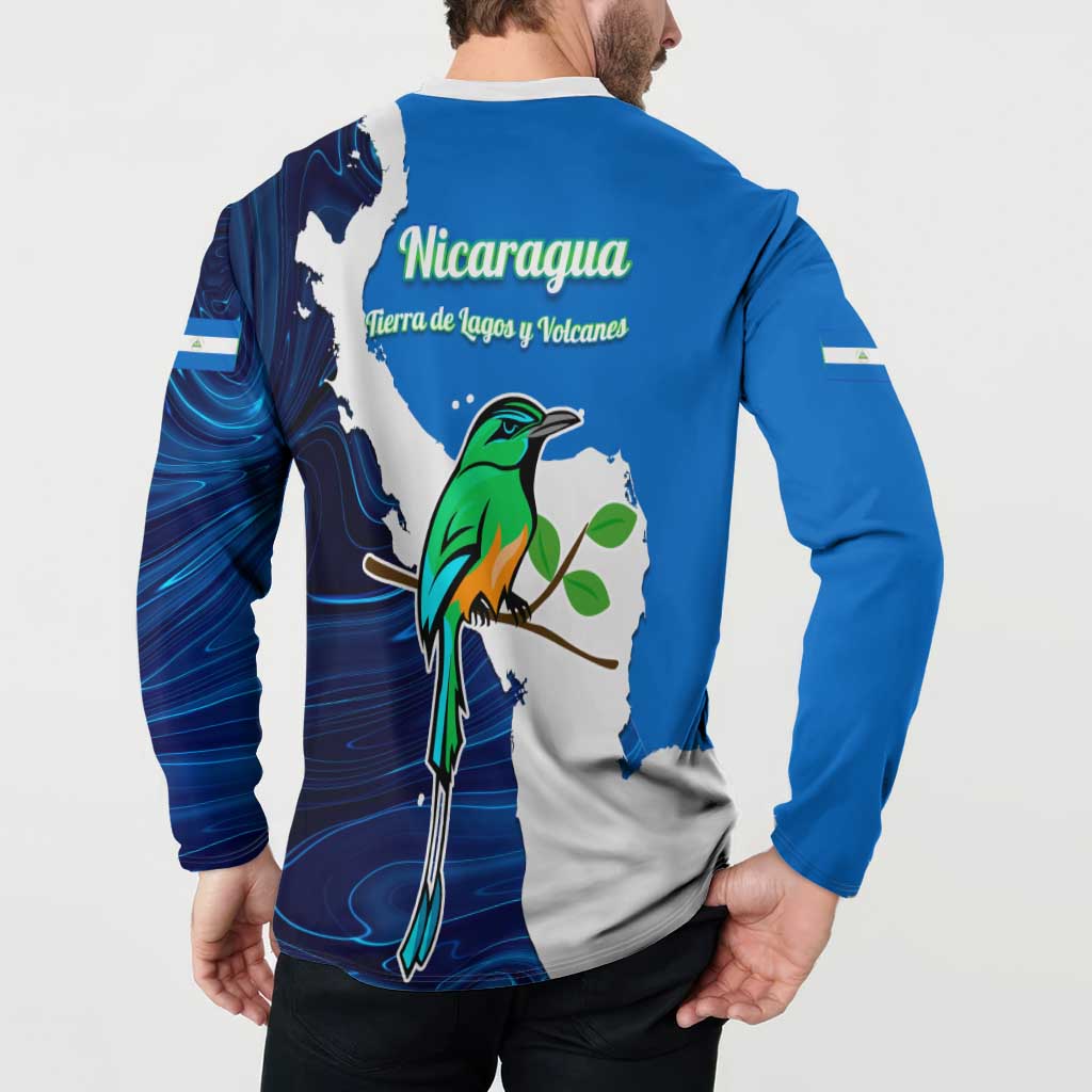 Nicaragua Guardabarranco Bird Button Sweatshirt with Volcano Map and National Emblem Design - Wonder Print Shop
