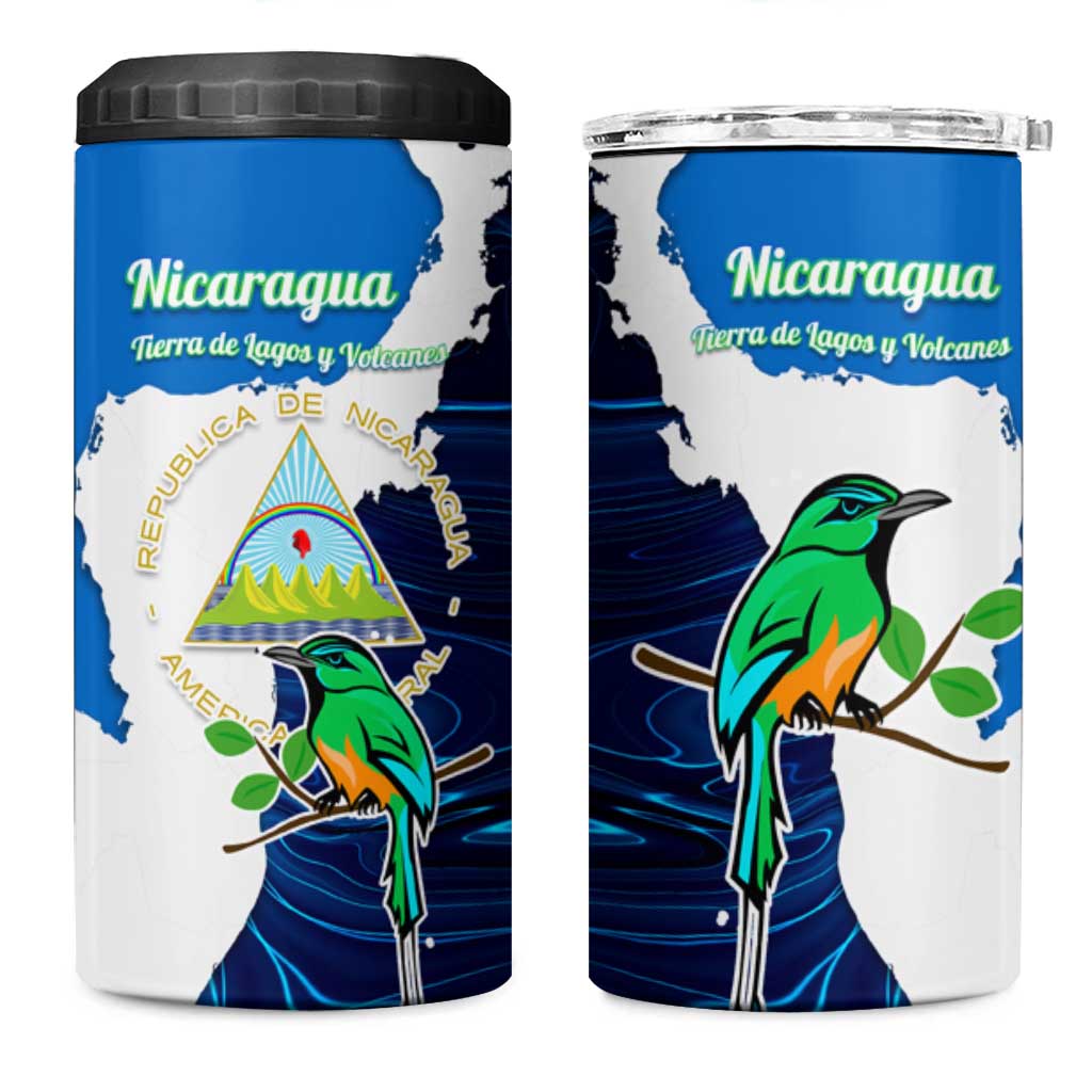 Nicaragua Guardabarranco Bird 4 in 1 Can Cooler Tumbler with Volcano Map and National Emblem Design - Wonder Print Shop