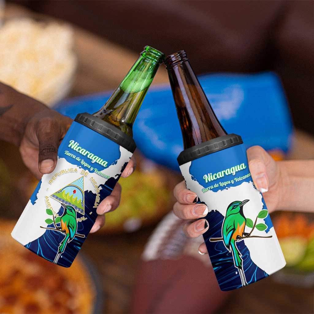 Nicaragua Guardabarranco Bird 4 in 1 Can Cooler Tumbler with Volcano Map and National Emblem Design - Wonder Print Shop